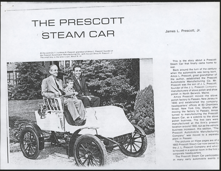 Prescott Automobile Manufacturing Company, Antique Automobile Magazine Article, May.June 1979, Photocopy, Conde Collection.